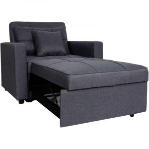 D&eacute;coshop26 Fauteuil de couchage chaise longue canap&eacute;-lit lit d'appoint relaxation surface de couchage 103x197 cm en tissu gris fonc&eacute; 040006249