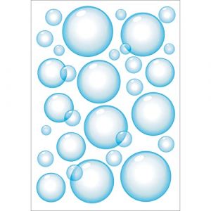 Plage Sticker &eacute;lectrostatique pour vitre, bulles bleurs de diffr&eacute;entes tailles &agrave; installer pour d&eacute;corer une vitre, 21 cm X 29,7 cm