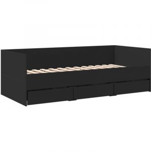 VidaXL Lit De Jour Avec Tiroirs Noir 90x190 Cm Bois D'ingénierie