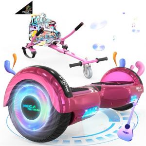 MEGA MOTION Hoverboard Rose + Kart Rose pour Enfants, 2 roues de 6,5 pouces Haut-parleur Bluetooth, Gokart Gyropode Lumières LED