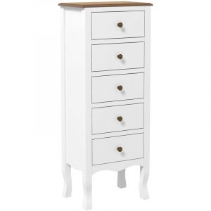 Homcom Meuble de rangement chiffonnier style néo-rétro 5 tiroirs poignées boutons bois mdf blanc