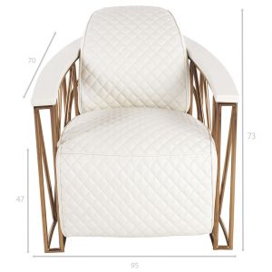 Now's Home Fauteuil en cuir matelassé blanc structure en acier cuivré