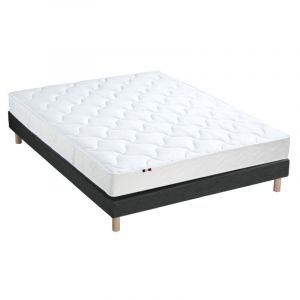 Image de Ensemble Matelas 100% latex 3 zones ESSENTIEL + Sommier Fabriqué en France Dimensions 140 x 190 cm, Sommier Noir