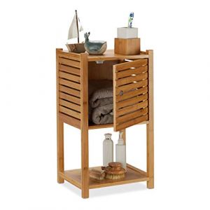 Relaxdays Etagère de salle de bain en bambou, 2 rangements & 1 compartiment avec porte, meuble de bain HlP 62,5 x35x29cm