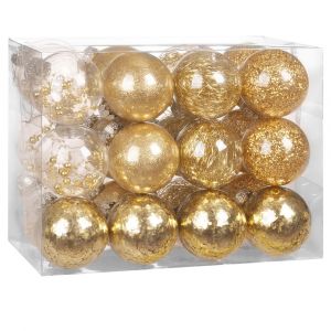 24 boules de No&euml;l dor&eacute; 6cm en plastique