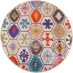 VidaXL Tapis Lavable Antid&eacute;rapant, Moquette de Sol, Carpette de Chambre &agrave; Coucher Salon Salle de S&eacute;jour, Moderne, Multicolore &Oslash; 120 cm