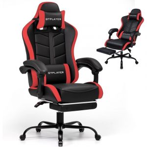 Gtplayer - Chaise de Gaming Fauteuil Gamer Ergonomique en pu Cuir, Chaise Gaming avec Repose-Pieds, Fauteuil Gaming Appui-Tête Réglable et Support