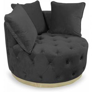 Image de Cotecosy MENZZO Fauteuil rond capitonné Timeo Velours Noir