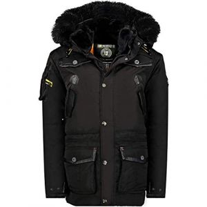 Geographical Norway ACROBATE MEN - Parka Chaude Homme Imperméable - Manteau Épais Capuche Outdoor - Blouson Chaud Coupe Vent Hiver Doublure Extérieur - Jacket Veste Hommes NOIR XXL