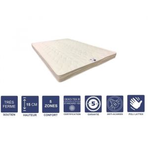 Matelas Tr&egrave;s Ferme 140x190 x 15 cm 5 zones de Confort Noyau Poli Lattex HR Derni&egrave;re G&eacute;n&eacute;ration Tr&egrave;s Respirant