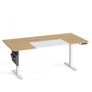 Songmics Bureau R&eacute;glable en Hauteur, 180 x 80 cm, Fonction M&eacute;moire, Port USB-C, Couleur Ch&ecirc;ne et Blanc