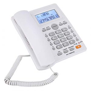 VidaXL KX-880CID Téléphone filaire avec haut-parleur et affichage de l’identité de l’appelant, poste téléphonique à extension double port pour téléphone fixe pour la maison/hôtel/bureau/entreprise.(blanc)