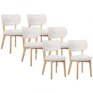 Lot de 6 chaises en velours côtelé et bois d'hévéa - Blanc - TORIEL