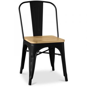 Privatefloor Chaise Factory Assise Carrée en bois - Métal Noir