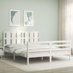 VidaXL Cadre de lit avec tête de lit blanc 160x200 cm bois massif 3194127