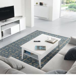 Table basse relevable blanc mat BRIGHTON avec piétement blanc 110x70cm