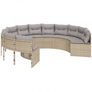 VidaXL Canapé de jardin avec coussins rond beige résine tressée