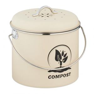 Relaxdays Seau à Compost, 2 filtres à Charbon Actif, Couvercle, Anse, 3,5 litres, pour Vos déchets organiques, crème