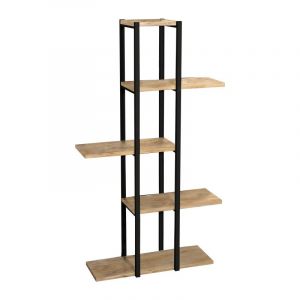 Import &Eacute;tag&egrave;re de sol ch&ecirc;ne m&eacute;lamin&eacute; m&eacute;tal noir 60x24,7x111 cm