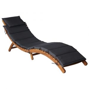 Transat chaise longue bain de soleil lit de jardin terrasse meuble d'ext&eacute;rieur avec coussin bois d'acacia solide gris fonc&eacute; 02_0012412