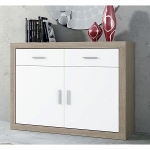 Pegane Buffet, meuble de rangement coloris chene cambrian, blanc - Longueur 120 x profondeur 41,4 x hauteur 90,2 cm -
