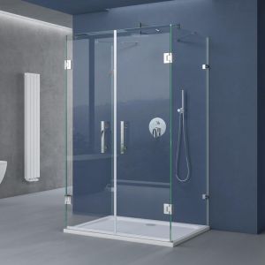 Doporro cabine de douche forme U avec receveur pare douche design Ravenna40 100x120x195cm montage réversible verre transparent ESG de 8mm avec