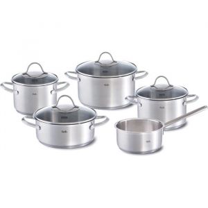Fissler Palermo Lot de 5 casseroles en acier inoxydable avec couvercles en verre (3 casseroles, 1 casserole, 1 casserole) pour induction