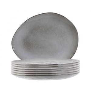 Set de 6 assiettes à dessert galet en céramique au grés du temps gris (22x18cm) - GALET