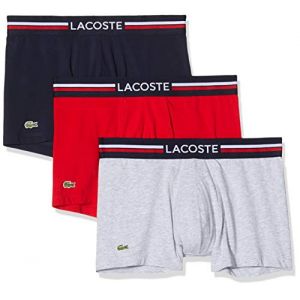 Lacoste 5H3386 Boxer, Marine/Argent Chine-Rouge, XS (Lot de 3) Homme