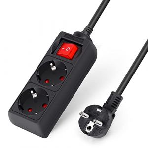 Aigostar-Multiprise 2 Prises avec Interrupteur Parasurtenseur Parafoudre câble 1,5 m Noir 3680w