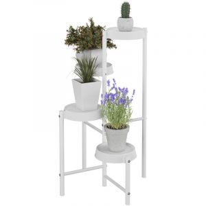 Relaxdays Étagère à Plantes, 4 emplacements, métal et Plastique, H x L x P : 81 x 48 x 49 cm, pour l'intérieur, Blanche