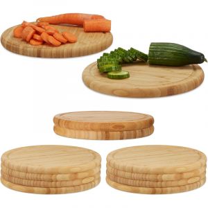 Relaxdays Lot de 12 planche petit-d&eacute;jeuner en bambou, Set 30 cm, planche &agrave; d&eacute;couper, planche de service ronde, nature