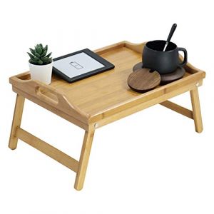 KKTONER Plateau de lit en bambou avec pieds pliables pour ordinateur portable Plateau de service Plateau de petit-déjeuner Table de dessin