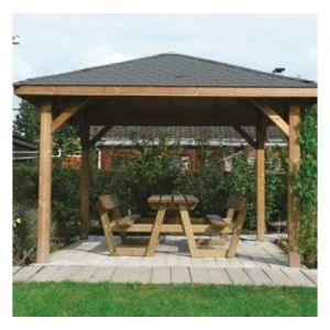 Solid Kiosque de jardin 12,04 m&sup2;, Toiture Shingle rouge, Ancrage A enfoncer