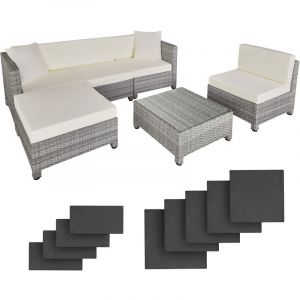 TecTake Salon bas de jardin AMY 5 places avec 2 sets de housses, variante 2 - mobilier de jardin, meuble de jardin, ensemble table et chaises de jardin - gris clair
