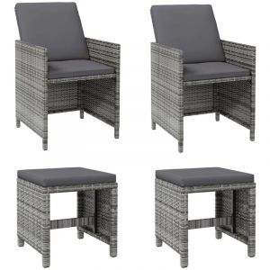 VidaXL Jeu de chaise et tabouret de jardin 4 pcs R&eacute;sine tress&eacute;e Gris