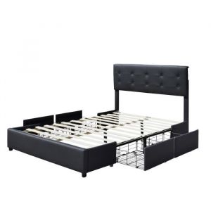 Nuits d'or - chloe - Solide et Confortable Lit 140x200 avec Sommier avec 4 tiroirs + Tete de lit Couleur NOIR + Pieds en 4 cm - 2 x