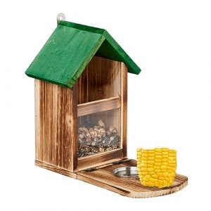 Relaxdays Mangeoire en Bois pour écureuils, vis Qui Permet de Tenir l’épi de maïs, Seau à Eau, Nature et Vert