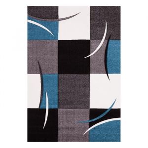 Unamourdetapis Tapis salon et chambre 140x140 bleu carré tissé motif damier LYN8 comma