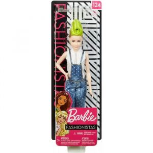 Mattel Poupee mannequin fashionistas cheveux verts avec salopette jeans et chaussures noires