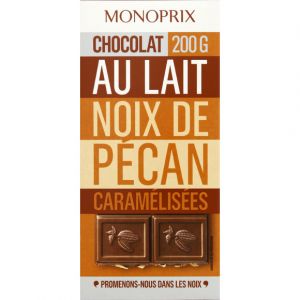 Image de Monoprix Chocolat supérieur au lait et aux morceaux de noix de pécan caramélisées - La tablette de 200g