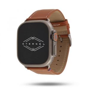 Eternel Bracelet compatible Apple Watch 42/44/45/49 mm toutes Series - Simple Tour - Cuir gold & adaptateurs Titane ultra