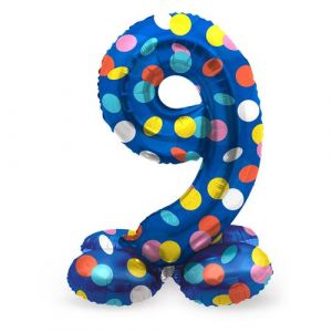 Folat 63979 Ballon Aluminium Num&eacute;ro avec base Chiffre 9 Colorful Dots 72 cm-Pour Date, Anniversaire, D&eacute;coration, pas besoin d'h&eacute;lium, Multicolore