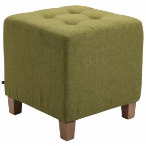 CLP Pouf Repose-Pied Pharao en Tissu I Tabouret avec Coutures Décoratives I Pouf Carré avec Piétement en Bois Vert