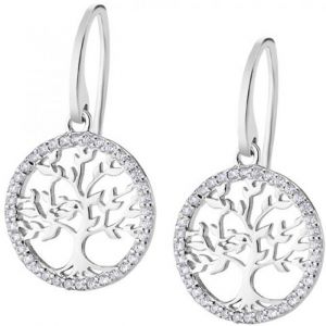 Lotus Boucles D'oreilles En Argent En Forme D'arbre De Vie Pendantes Avec Oxydes Silver Pour Femme Lp1746-4/1 - 925 ‰ - 1.5 cm