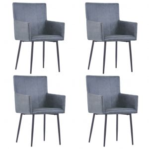 Image de VidaXL Chaises à dîner avec accoudoirs 4 pcs Gris Similicuir daim