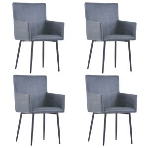 Image de VidaXL Chaises à dîner avec accoudoirs 4 pcs Gris Similicuir daim