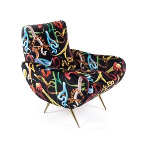 Seletti Fauteuil rembourr&eacute; Toiletpaper / Snakes - Velours multicolore/noir en tissu