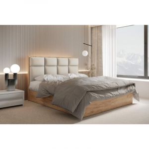 Lit adulte 160x200 cm selva avec rangement, matelas ressorts ensachés et surmatelas - tissu velours - creme