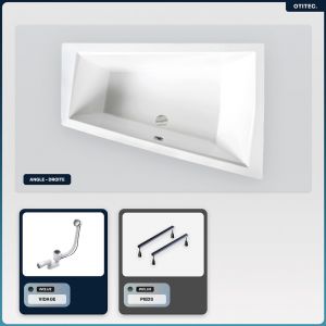 Baignoire asym&eacute;trique - 170 x 125 cm - Droite - sans Habillage - avec Pieds - Vidage Chrome - INTIMA DUO SLIM